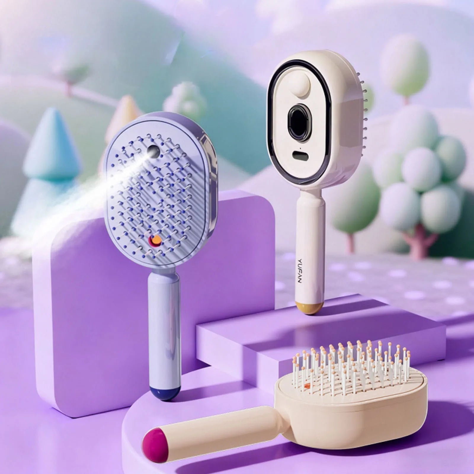 Electric Steam Brush USB-C Charging Wet Electrics Hairbrush Anti-Static Red Light Hair Brush for Both Long & Short Hairs