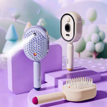 Electric Steam Brush USB-C Charging Wet Electrics Hairbrush Anti-Static Red Light Hair Brush for Both Long & Short Hairs