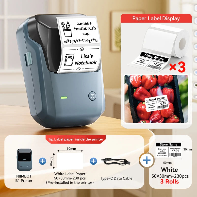 Portable  B1 Wireless Label Maker Adhesive Sticker Printer Labeling Machine DIY 20-50Mm Labels for Office Home