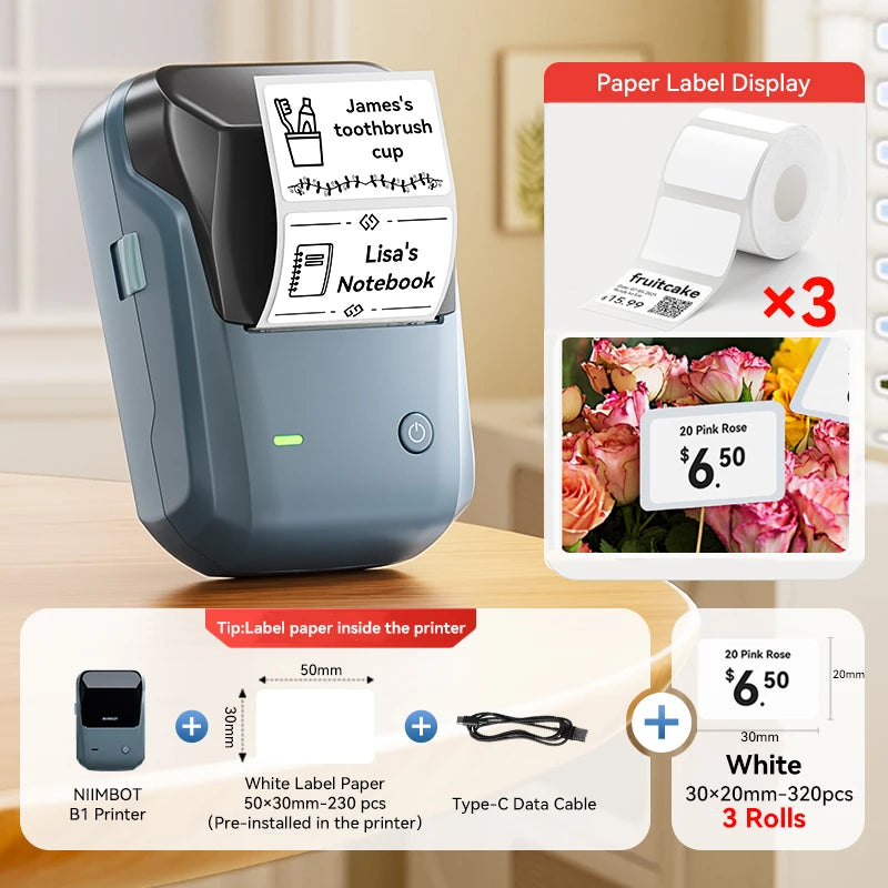 Portable  B1 Wireless Label Maker Adhesive Sticker Printer Labeling Machine DIY 20-50Mm Labels for Office Home