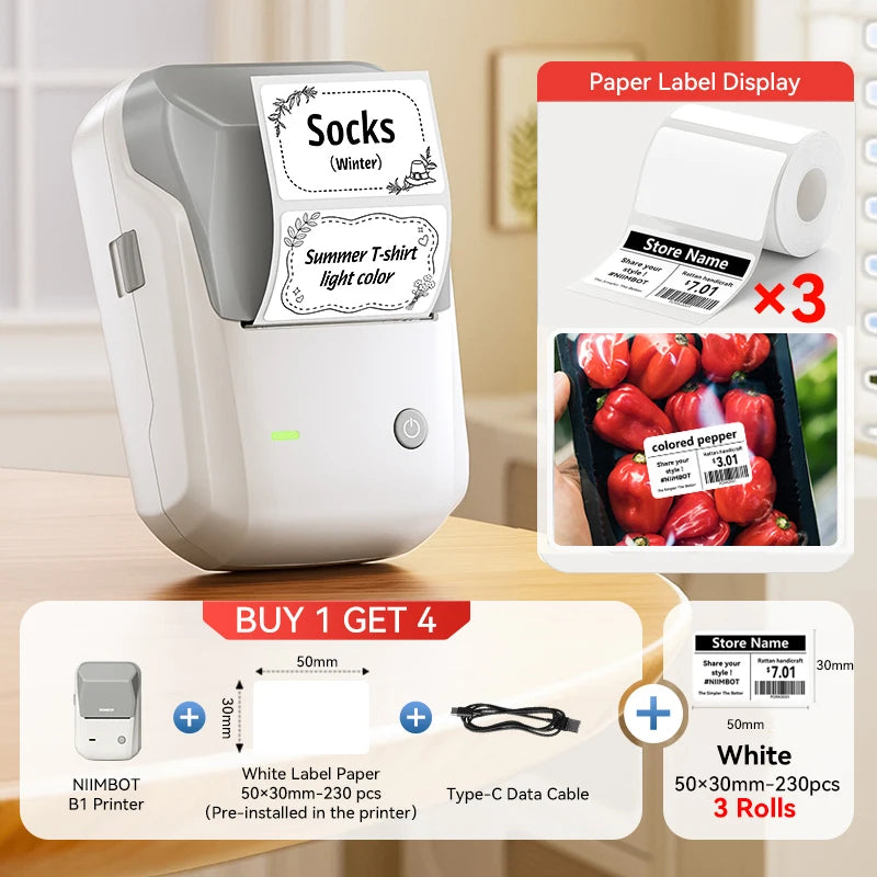 Portable  B1 Wireless Label Maker Adhesive Sticker Printer Labeling Machine DIY 20-50Mm Labels for Office Home