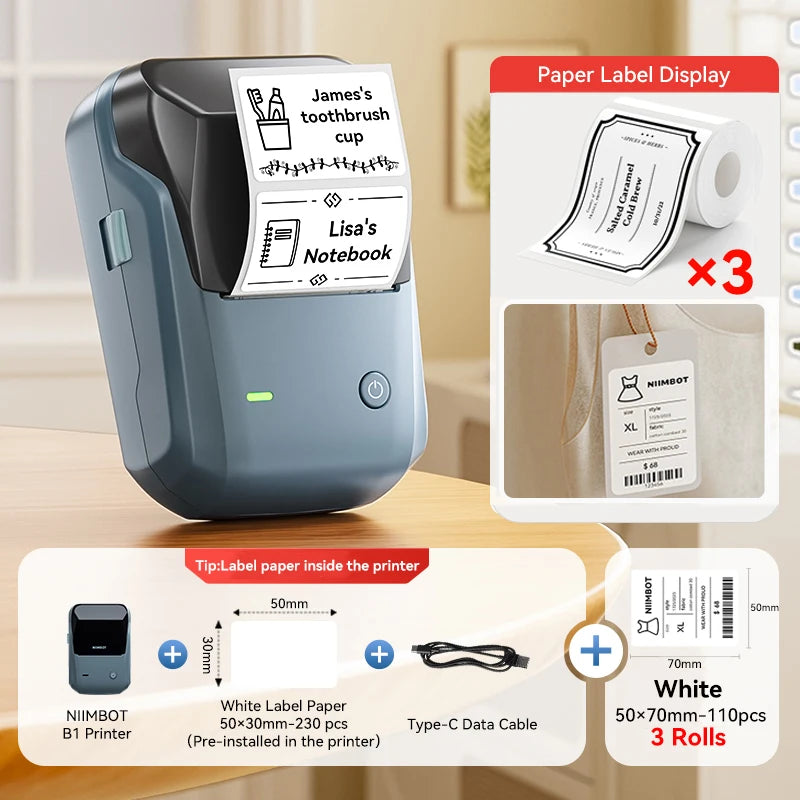 Portable  B1 Wireless Label Maker Adhesive Sticker Printer Labeling Machine DIY 20-50Mm Labels for Office Home