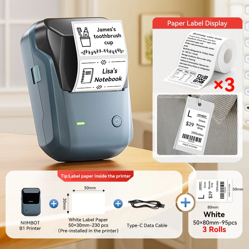 Portable  B1 Wireless Label Maker Adhesive Sticker Printer Labeling Machine DIY 20-50Mm Labels for Office Home