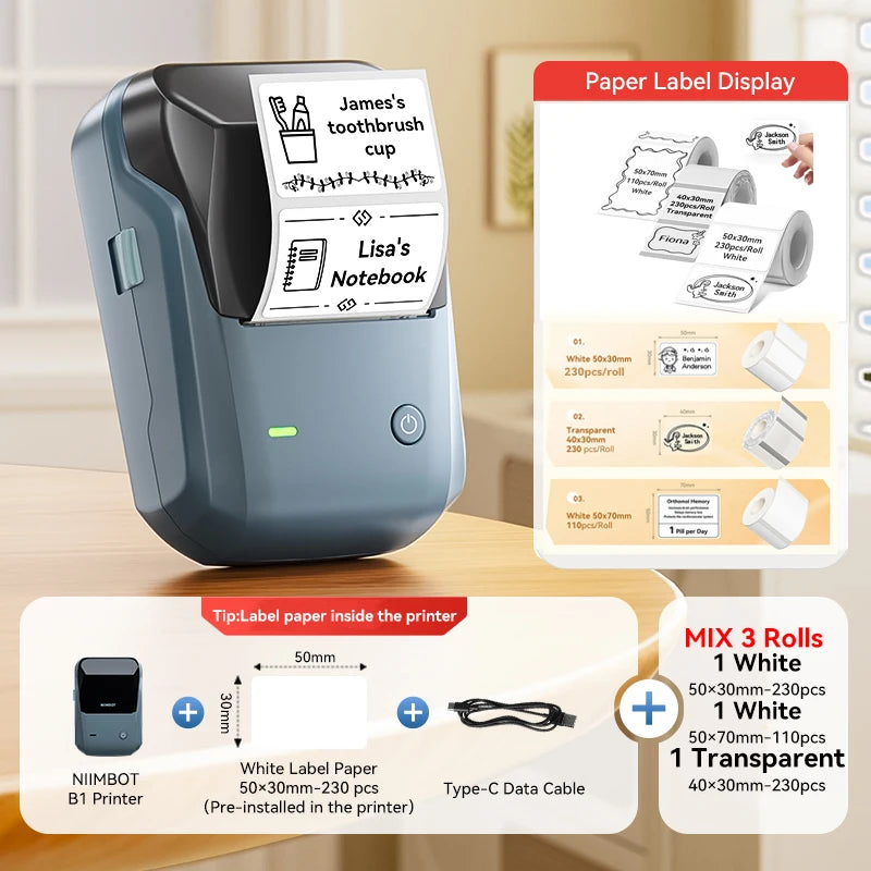 Portable  B1 Wireless Label Maker Adhesive Sticker Printer Labeling Machine DIY 20-50Mm Labels for Office Home