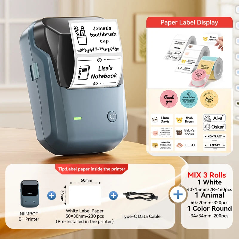 Portable  B1 Wireless Label Maker Adhesive Sticker Printer Labeling Machine DIY 20-50Mm Labels for Office Home